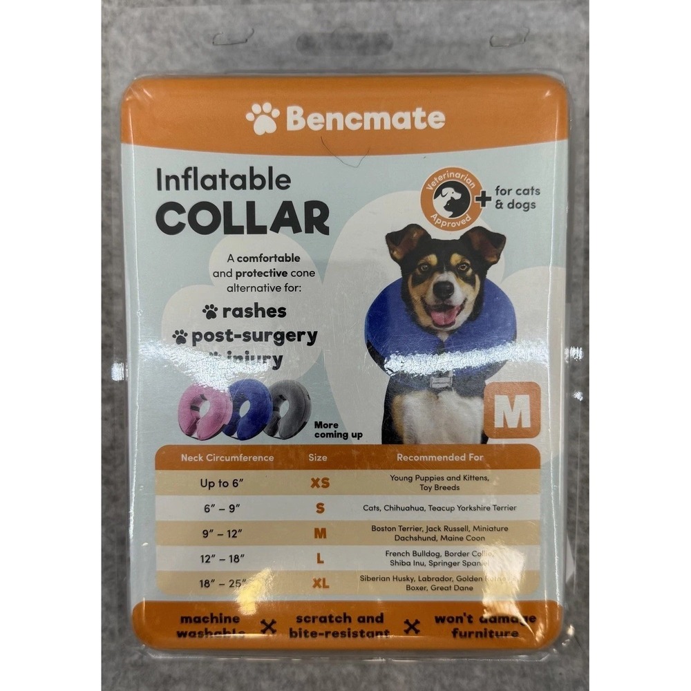 Bencmate Inflatable Recovery Collar Medium 9-12 in Dog Cat USA Flag Pattern